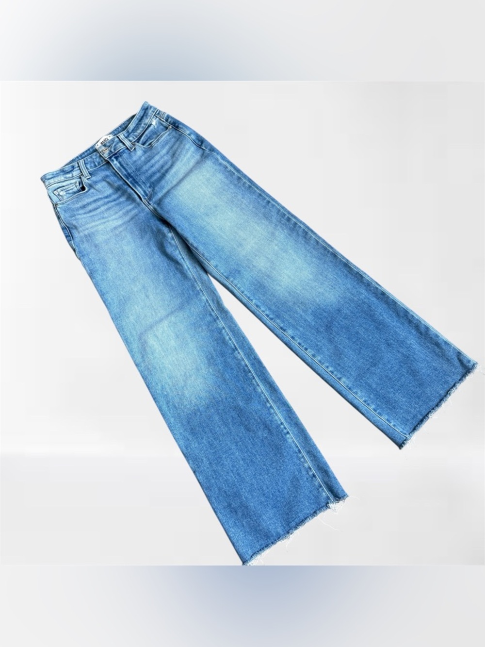 PAIGE Blue Wide Leg Raw Hem Jeans - Picture 2 of 13